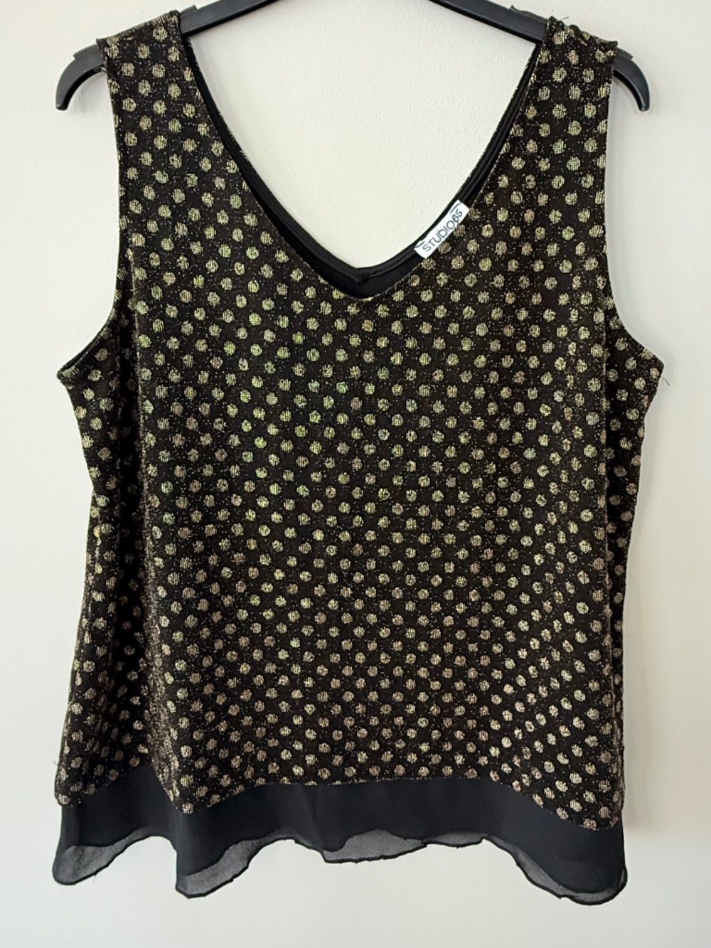 Studio 65 Gold Lurex Polka Dot Sleeveless V-Neck Top NWT Large Made in Canada - Picture 4 of 6